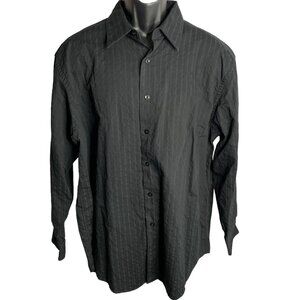 Van Heusen Studio Button Up Shirt XL Black Stripe Long Sleeve Collared Cotton